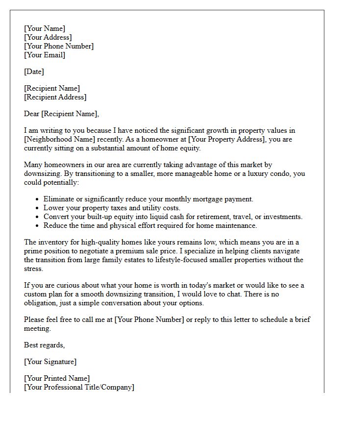 Capitalize Your Home Equity Downsizing Letter