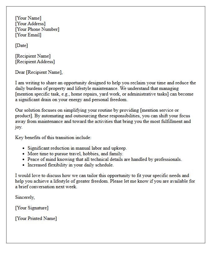 Less Maintenance and More Freedom Opportunity Letter