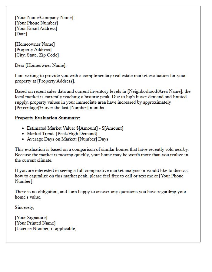 Local Market Peak Real Estate Evaluation Letter