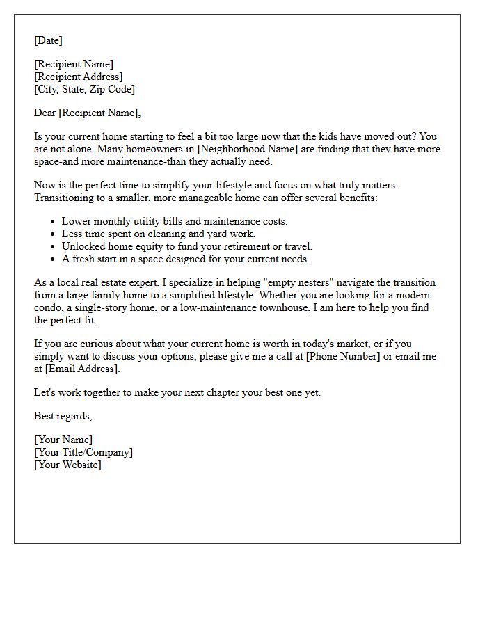 Simplify Your Lifestyle Empty Nester Letter