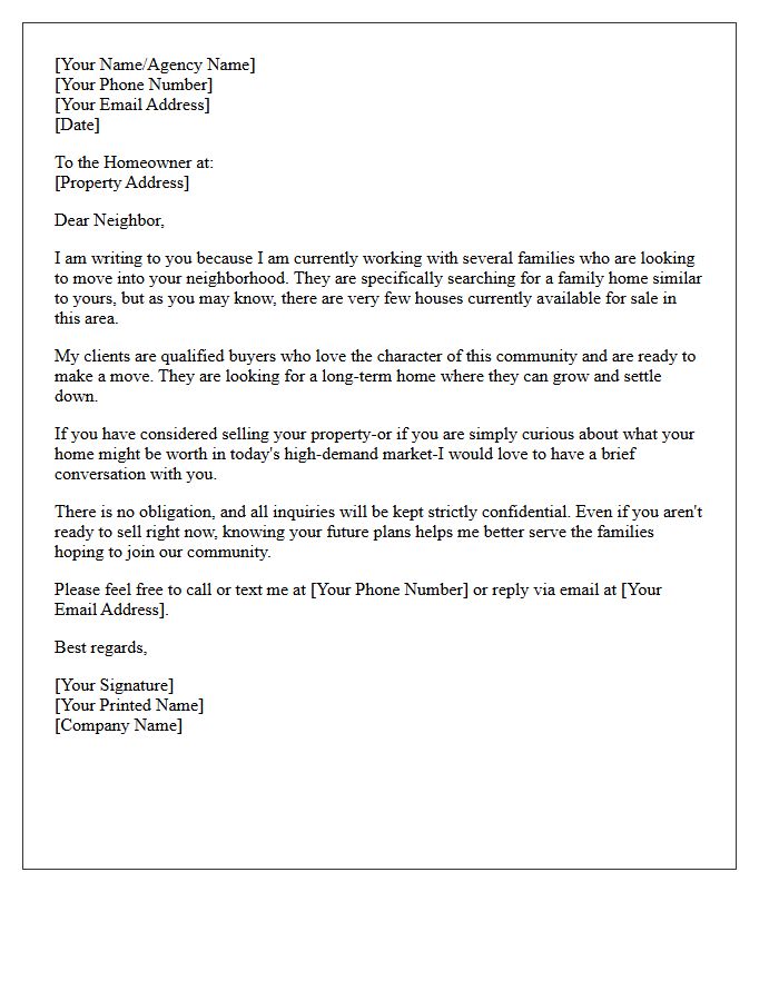 High Buyer Demand for Your Family Home Letter