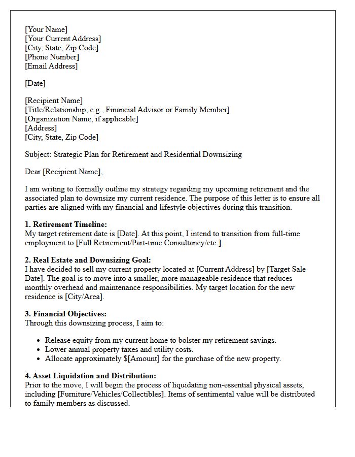 Retirement Planning and Downsizing Strategy Letter