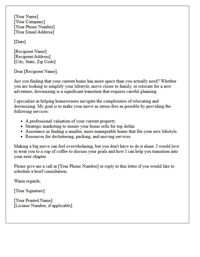 Relocation and Downsizing Real Estate Letter