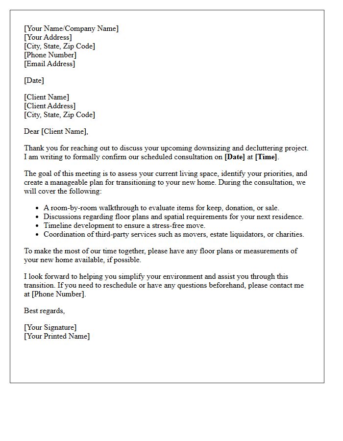 Downsizing and Decluttering Consultation Letter