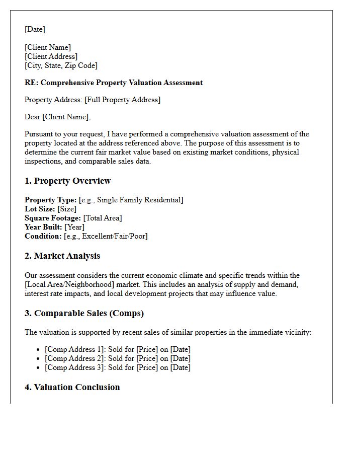 Comprehensive Property Valuation Assessment Letter