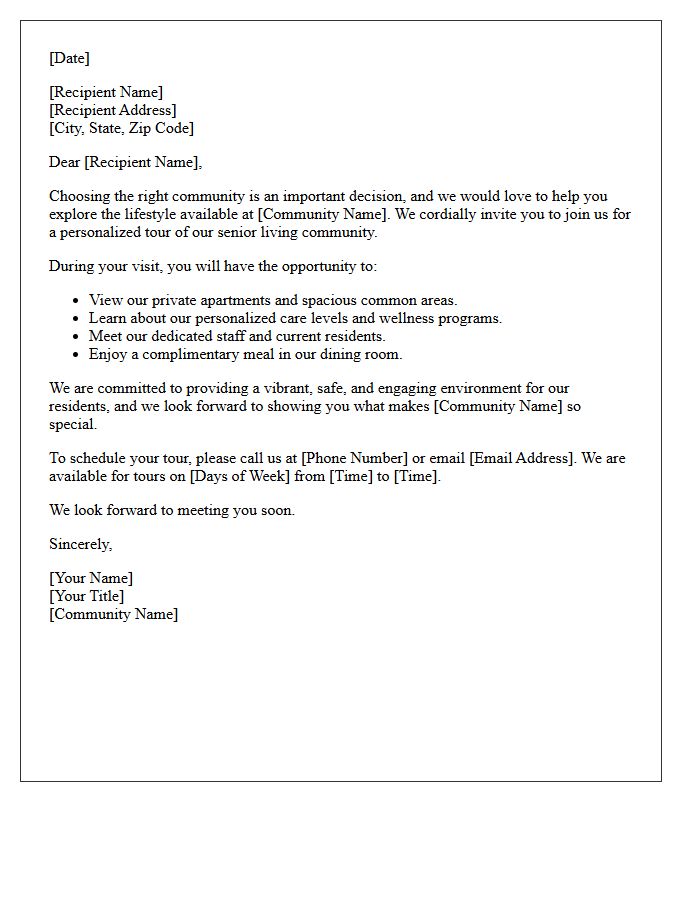 Senior Living Community Tour Invitation Letter