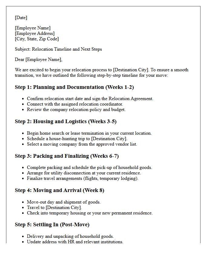 Step by Step Relocation Timeline Letter