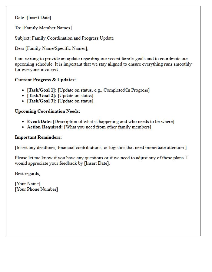 Family Coordination and Progress Update Letter