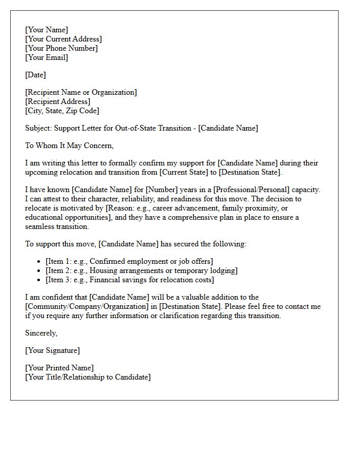 Out of State Transition Support Letter
