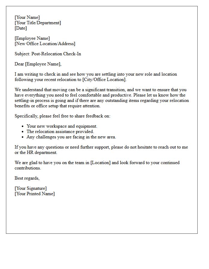 Post Relocation Follow Up and Check In Letter