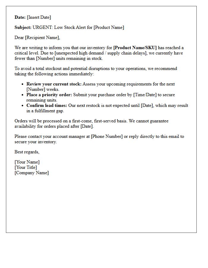 Urgent Low Inventory Call To Action Letter