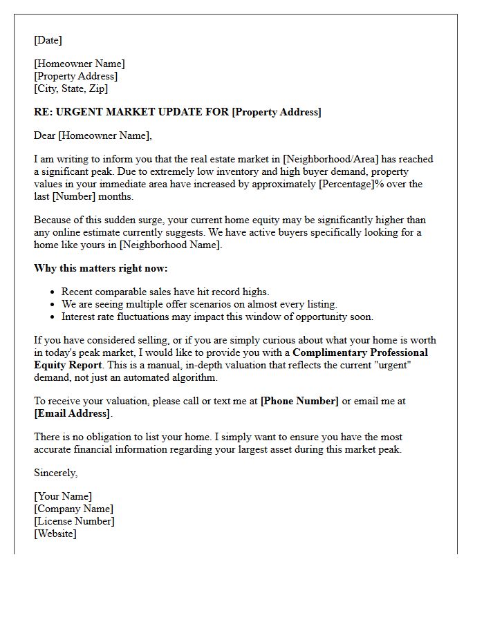 Market Peak Urgent Home Valuation Letter