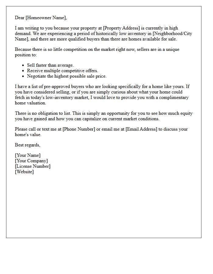 Capitalize On Low Inventory Seller Letter