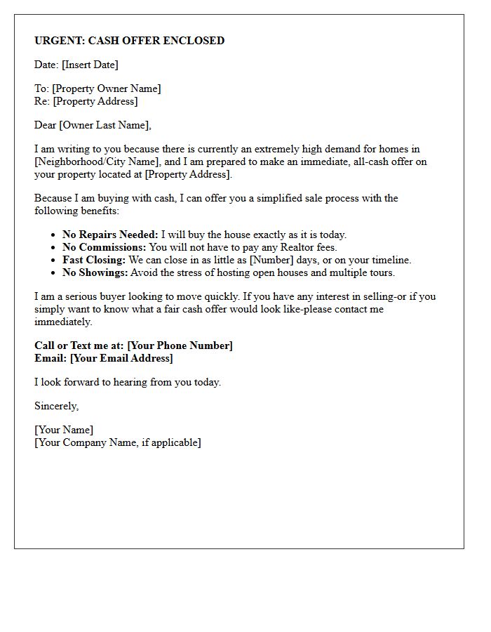 High Demand Urgent Cash Offer Letter