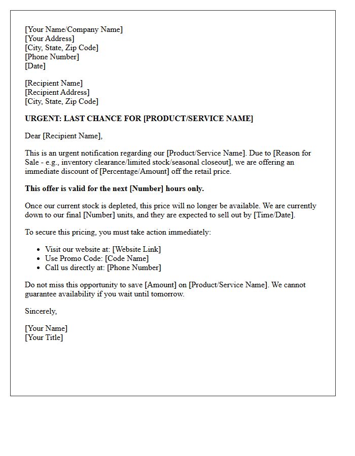 Immediate Sale Urgent Call To Action Letter