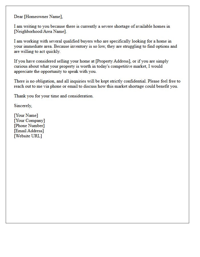 Local Market Shortage Urgent Homeowner Letter