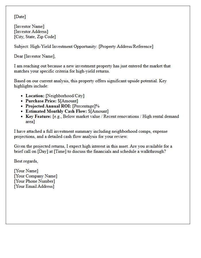 High Return Investment Property Match Letter