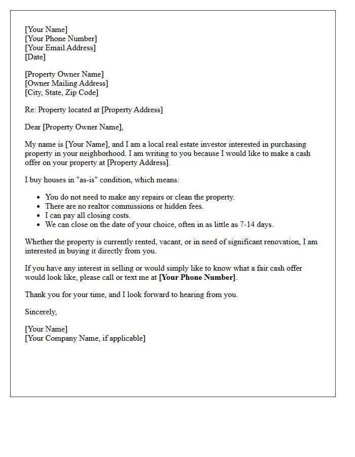 Local Cash Buyer Real Estate Inquiry Letter