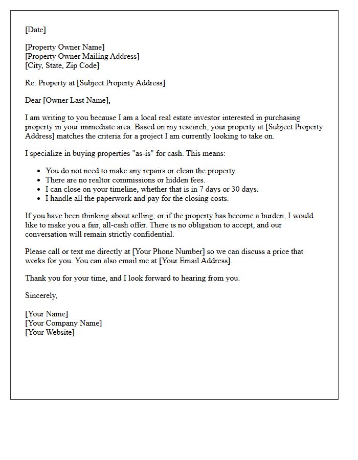 Distressed Property Cash Buyer Match Letter