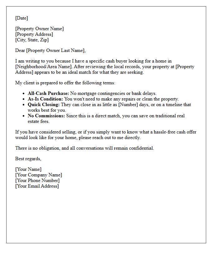 Quick Close Cash Buyer Match Letter