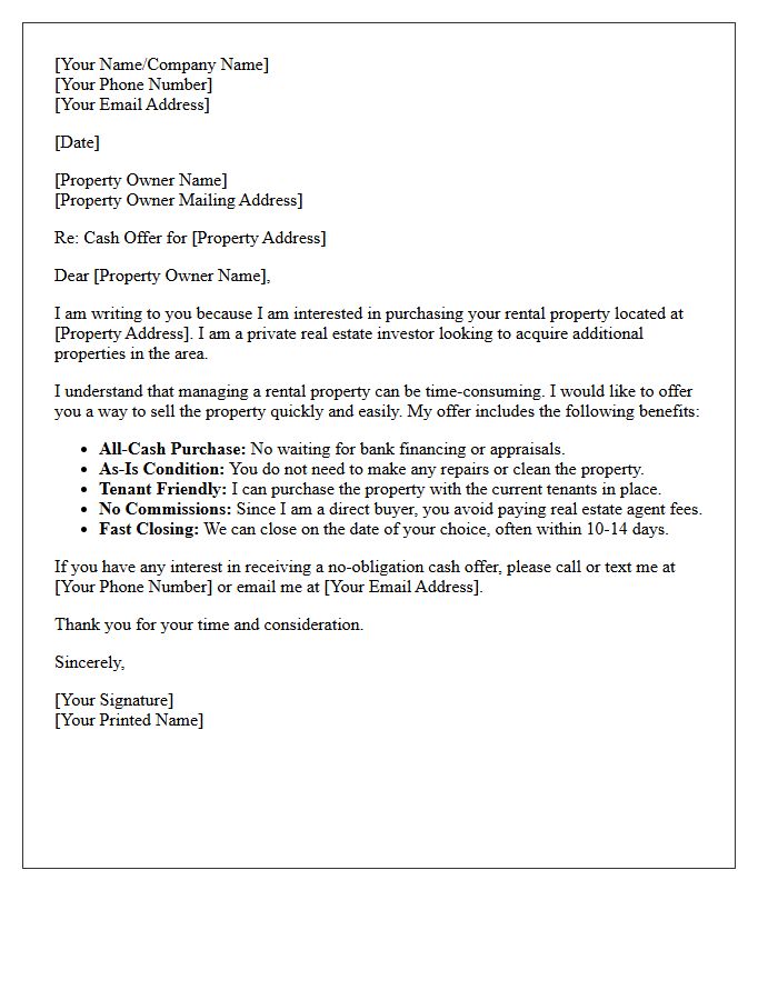 Cash Offer for Your Rental Property Letter