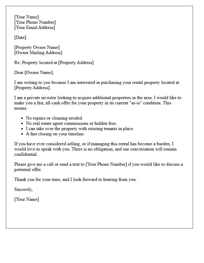 As-Is Cash Purchase for Your Rental Letter