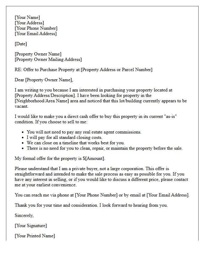 Vacant Property Direct Purchase Offer Letter