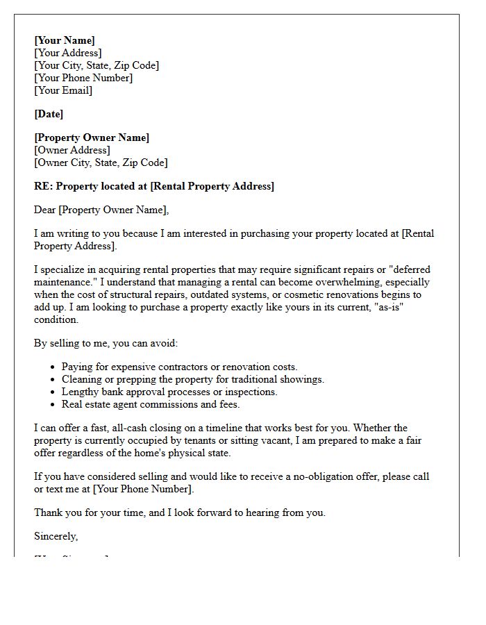 Deferred Maintenance Rental Property Sale Letter