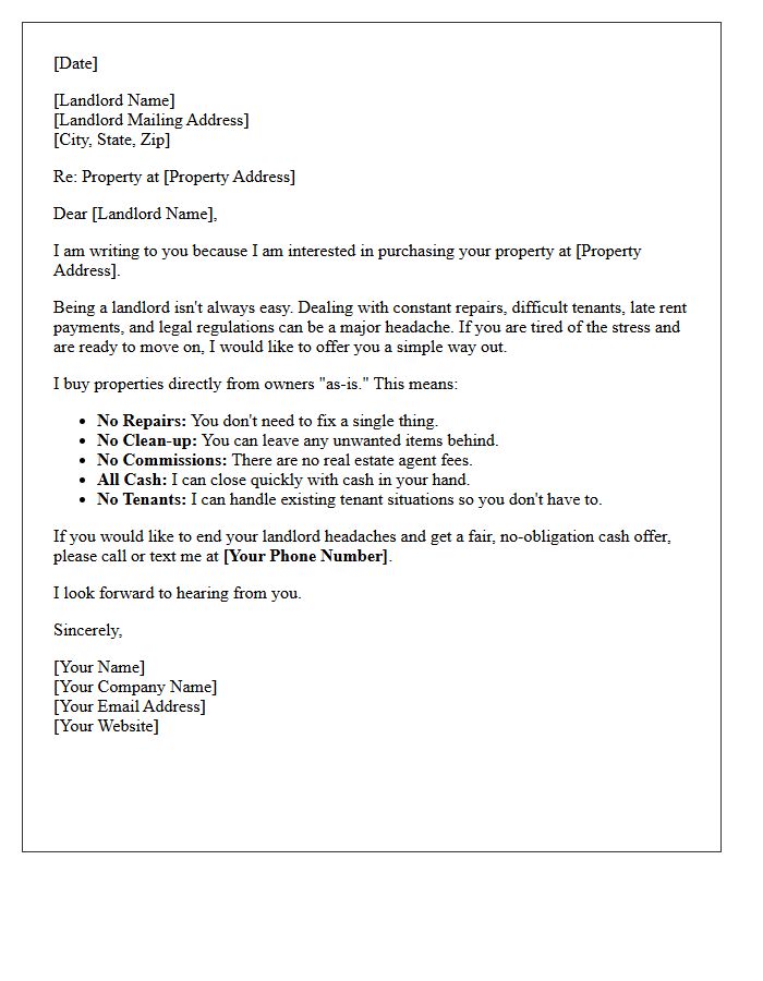 End Your Landlord Headaches Cash Offer Letter