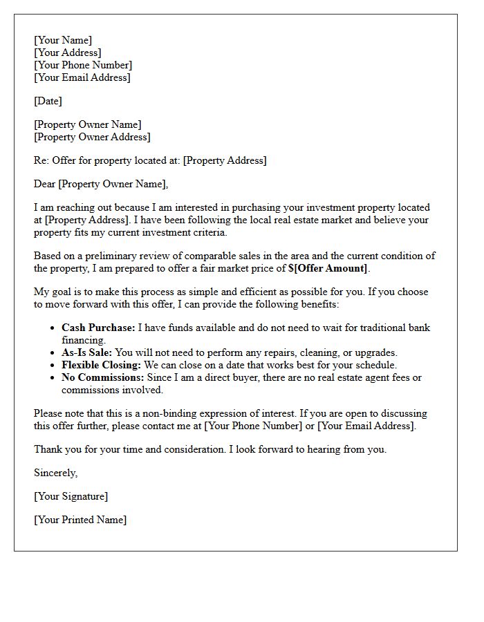 Fair Market Offer for Your Investment Property Letter