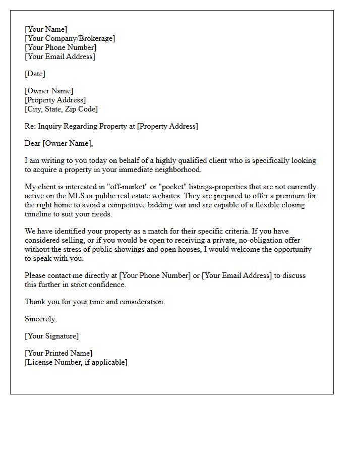 Exclusive Off-Market Pocket Listing Inquiry Letter