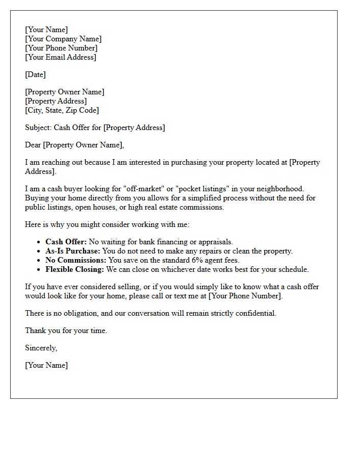 Cash Buyer Off-Market Pocket Listing Letter