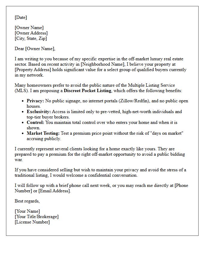 Discreet Sale Pocket Listing Proposal Letter