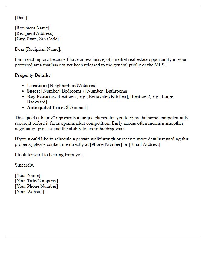 Pre-Market Pocket Listing Opportunity Letter