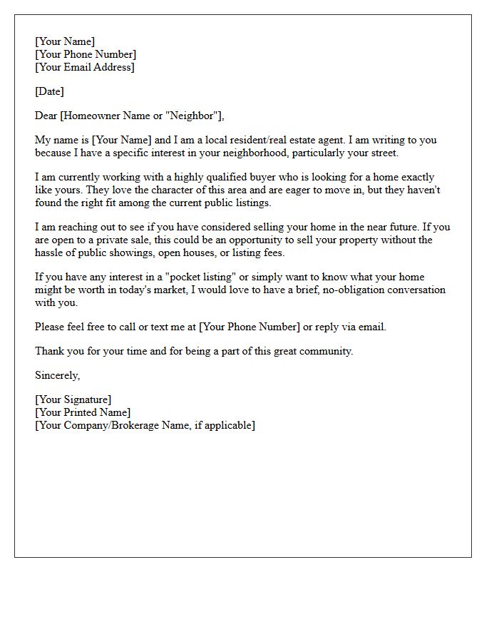 Target Neighborhood Pocket Listing Inquiry Letter