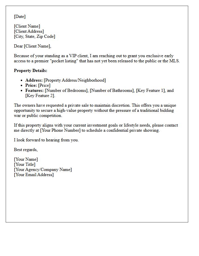 VIP Client Off-Market Pocket Listing Letter