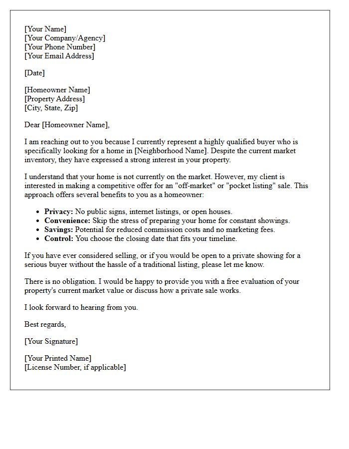 Unlisted Property Pocket Listing Prospecting Letter