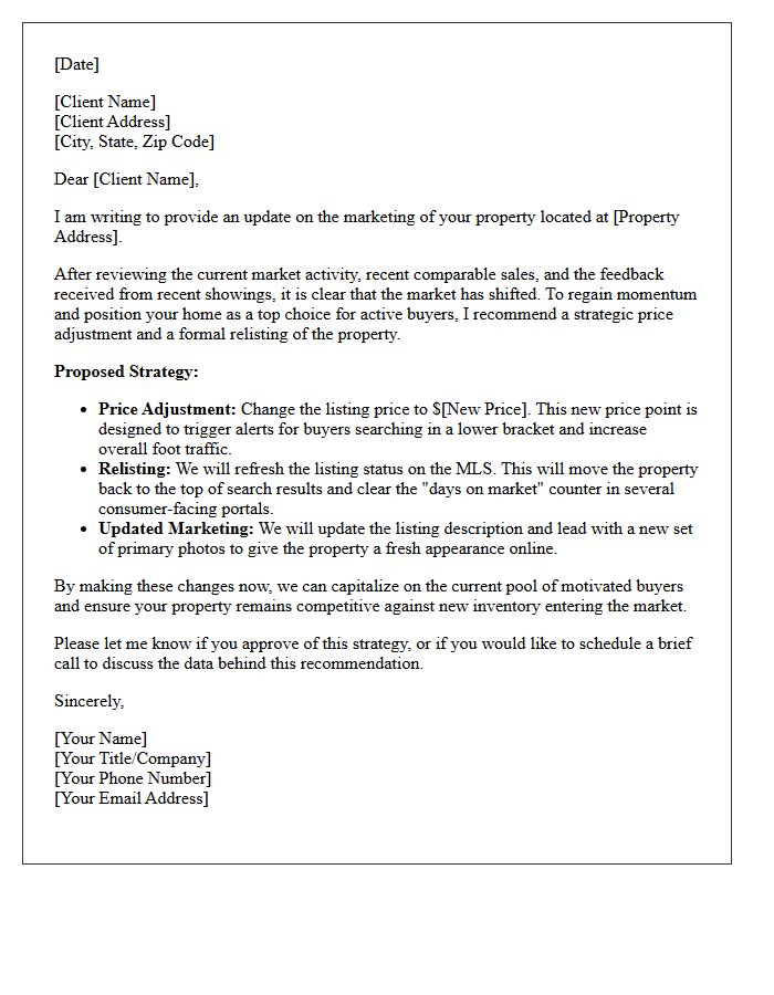 Price Adjustment And Relisting Strategy Letter