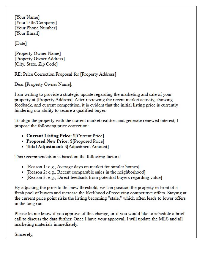Overpriced Property Correction Proposal Letter