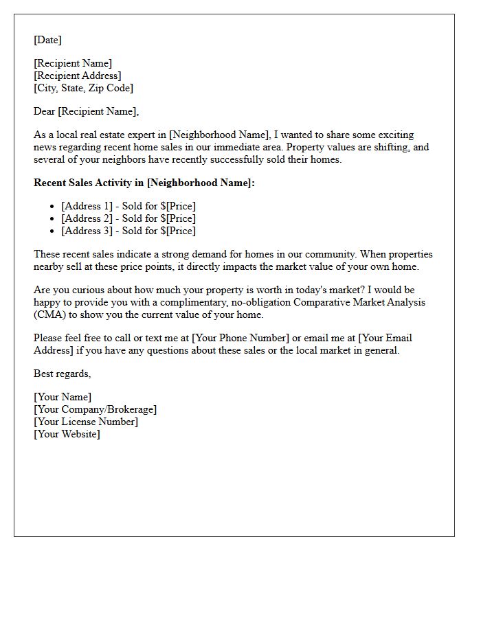 Highlighting Recent Local Neighborhood Sales Letter