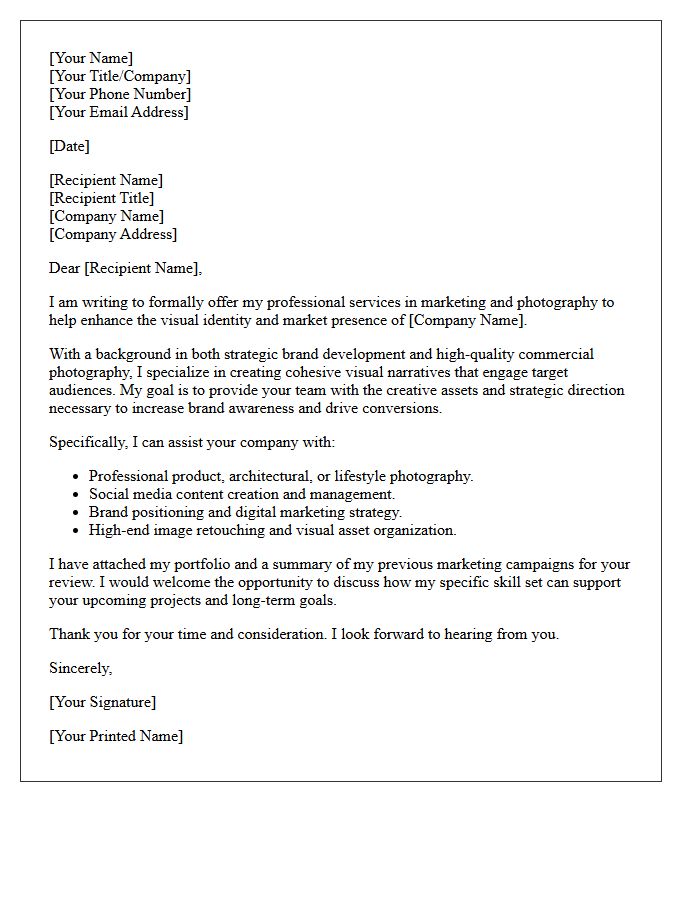 Professional Marketing And Photography Assistance Letter
