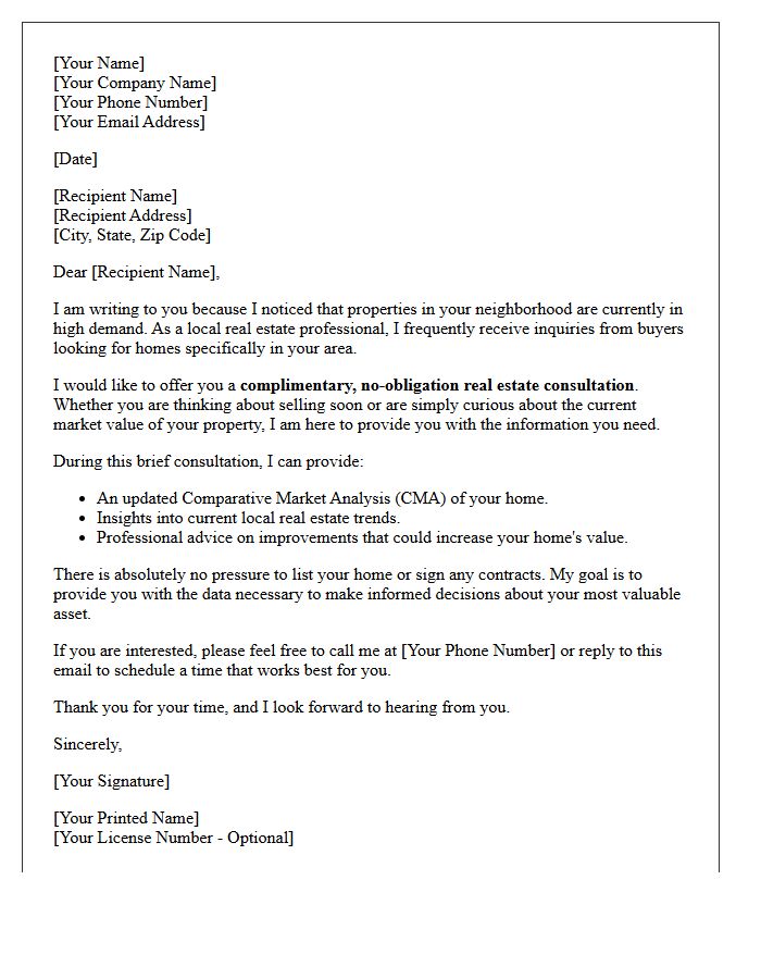 No Obligation Real Estate Consultation Letter