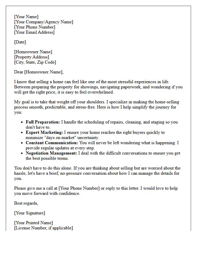 Relieving The Stress Of Selling Your Home Letter