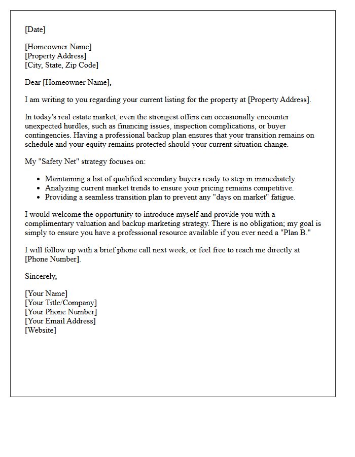 Professional Backup Plan For Your Property Sale Letter