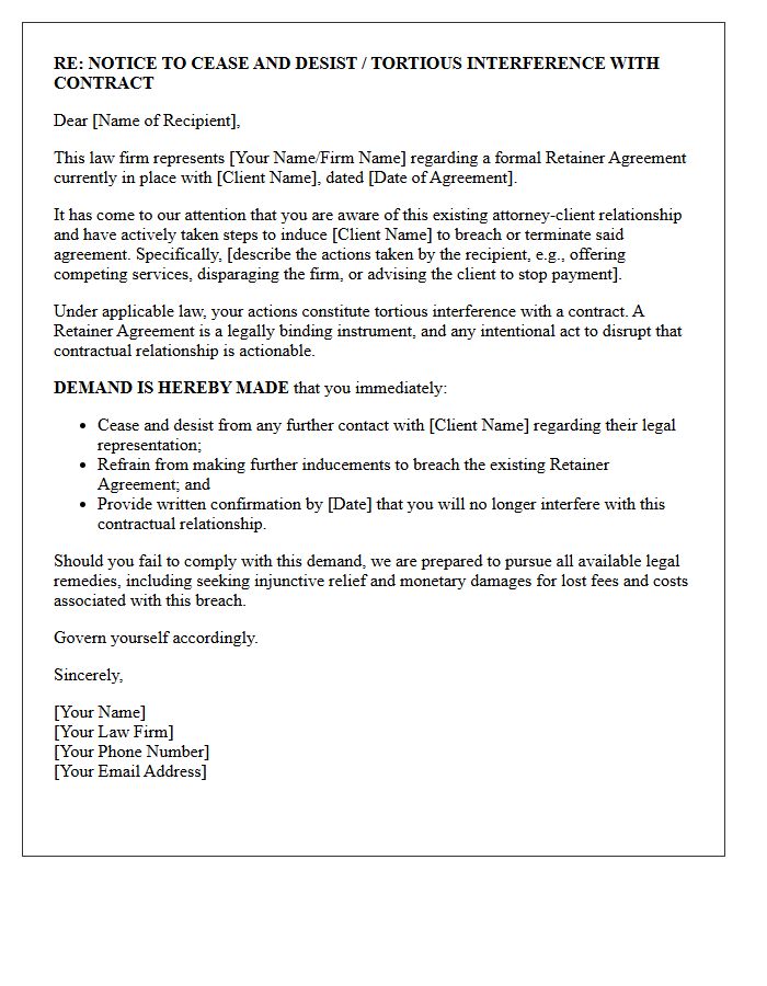 Retainer Agreement Breach Inducement Demand Letter