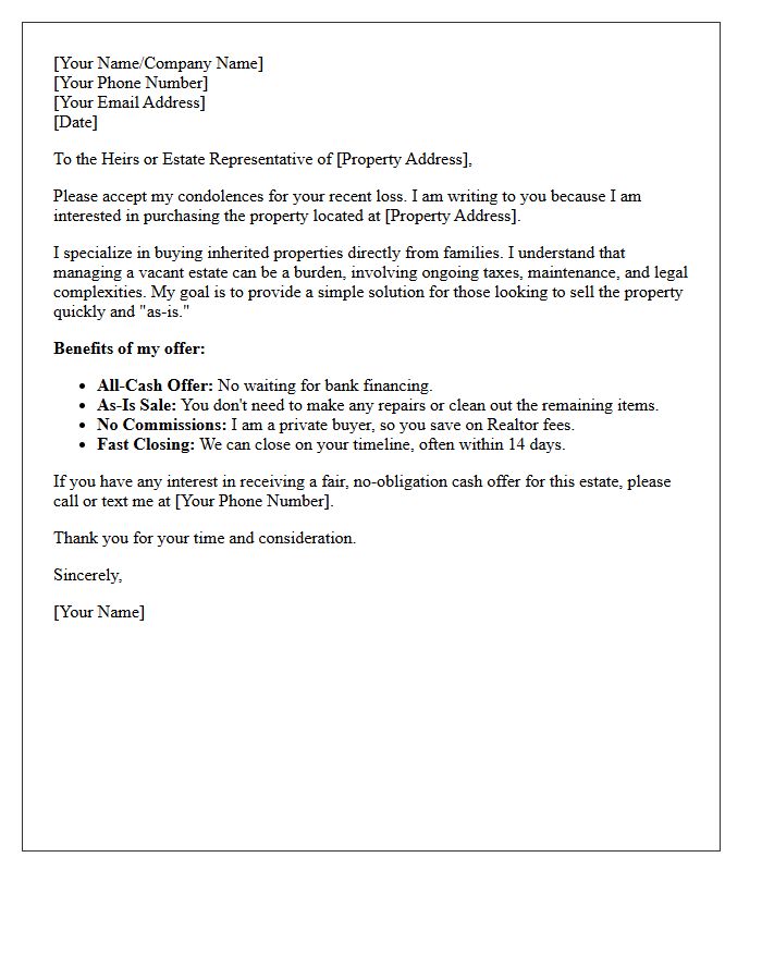 Inherited Vacant Estate Cash Offer Letter