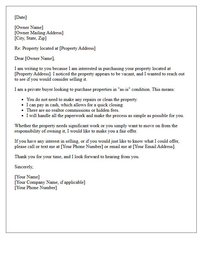 Distressed Vacant Property As-Is Purchase Letter