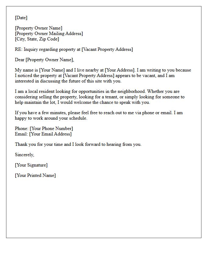 Neighborhood Vacant Property Interest Letter