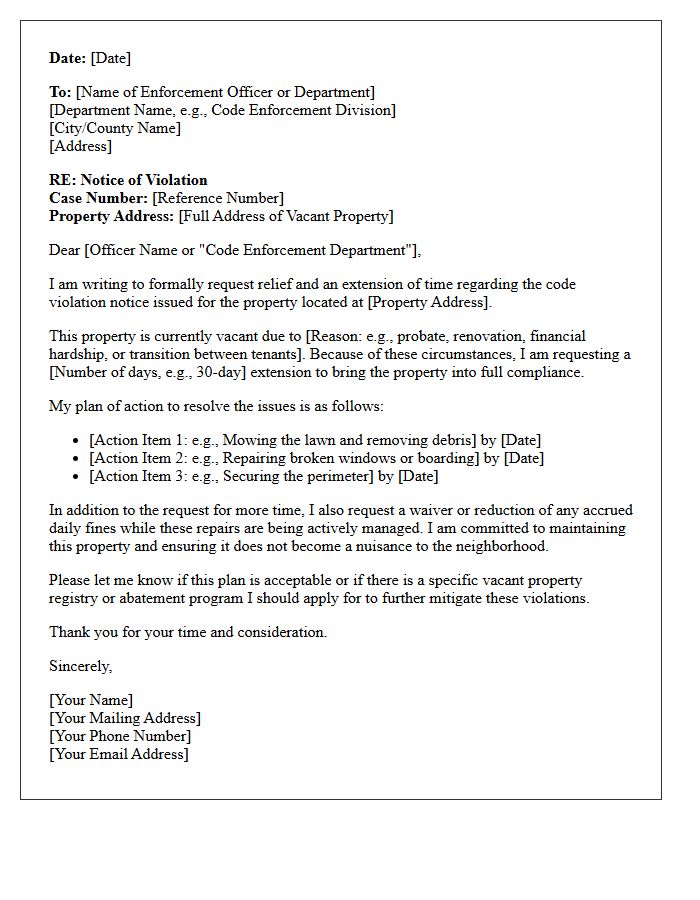 Code Violation Vacant Property Relief Letter