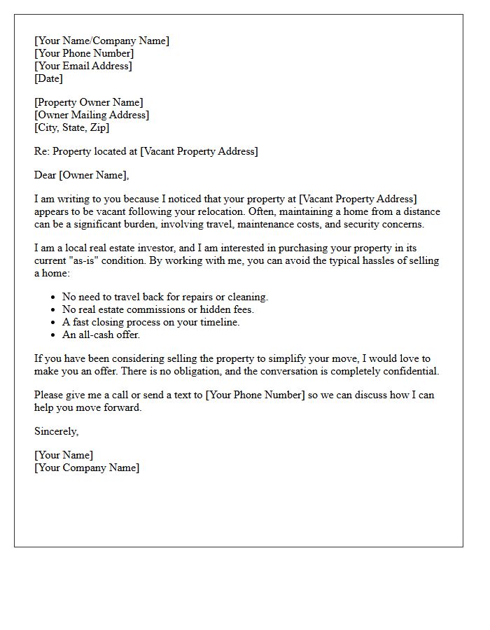 Relocated Owner Vacant Property Solution Letter